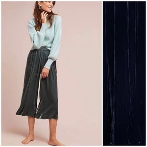 Anthropologie TINA + JO Indigo Black Crushed Velvet Wide Leg Pant Cullotte S NWT